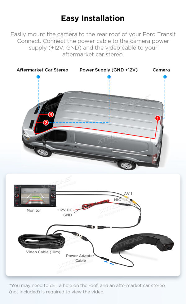 Ford Transit Connect | Bremslicht Rückfahrkamera | Wasserdichte Nachtsicht | ACCAMFTS005