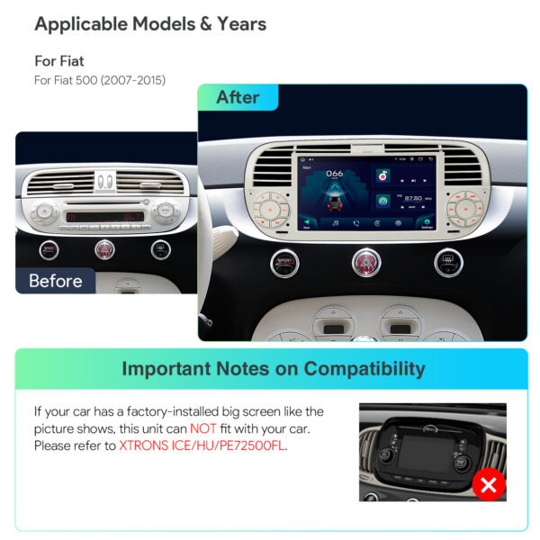 Fiat 500 | Android / iPhone | Octa Core | 4GB RAM & 64GB ROM | Globale 4G LTE-Lösung | IA7250FLCS