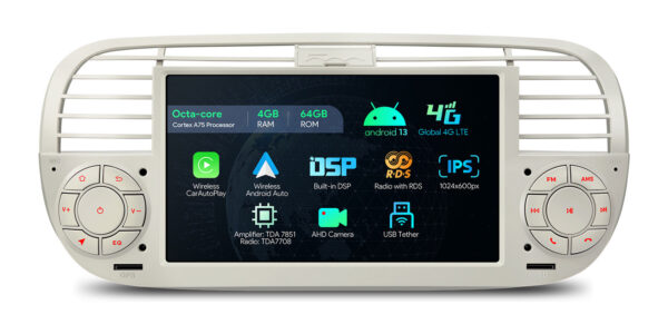 Fiat 500 | Android / iPhone | Octa Core | 4GB RAM & 64GB ROM | Globale 4G LTE-Lösung | IA7250FLCS