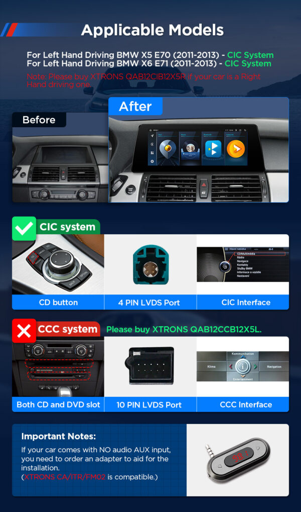 BMW | X5/X6 | Android 13 | Octa-core | 8GB RAM & 128GB ROM | Integriertes 4G LTE | QAB12CIB12X5L