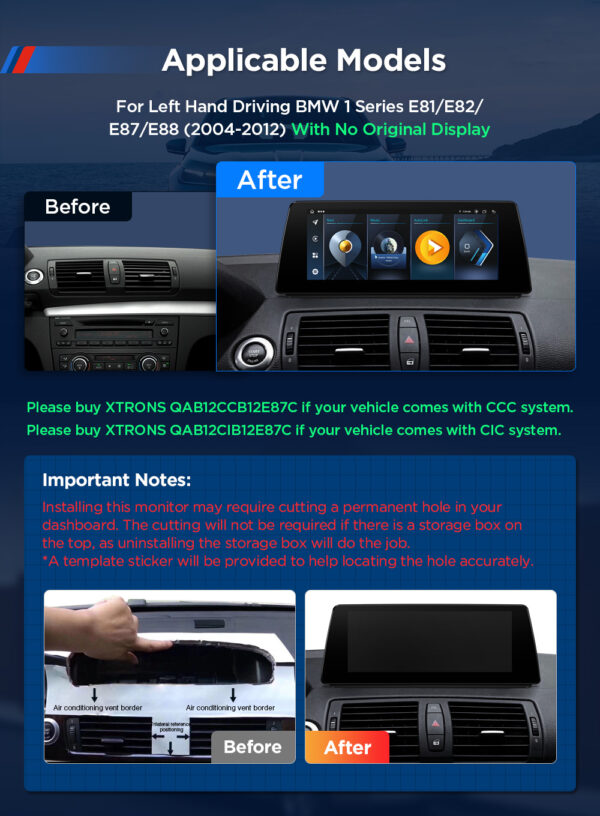 BMW | 1er | Android 13 | Octa-core | 8GB RAM & 128GB ROM | Integriertes 4G LTE | QAB12UMB12E87L