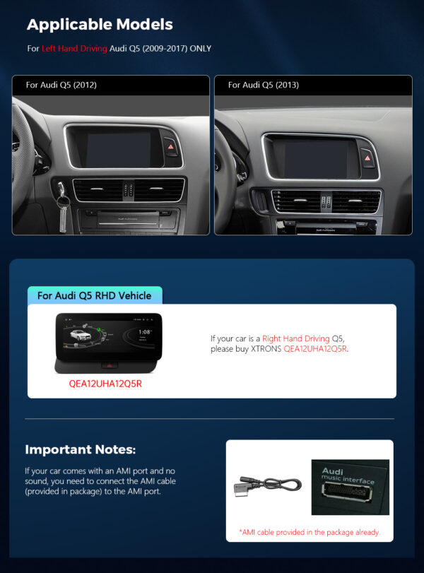 Audi Q5 | Android 12 | Octa Core | 2GB RAM & 32GB ROM | Integriertes 4G LTE | QEA12UHA12Q5L