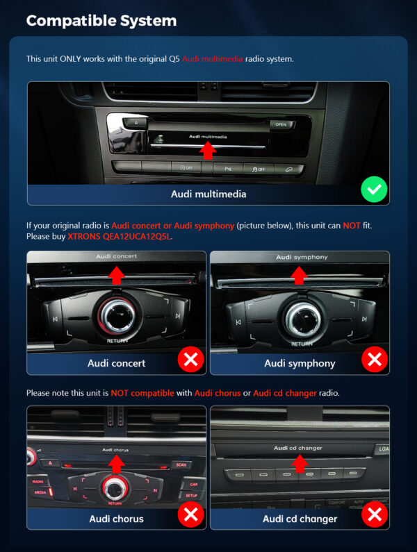 Audi Q5 | Android 12 | Octa Core | 2GB RAM & 32GB ROM | Integriertes 4G LTE | QEA12UHA12Q5L