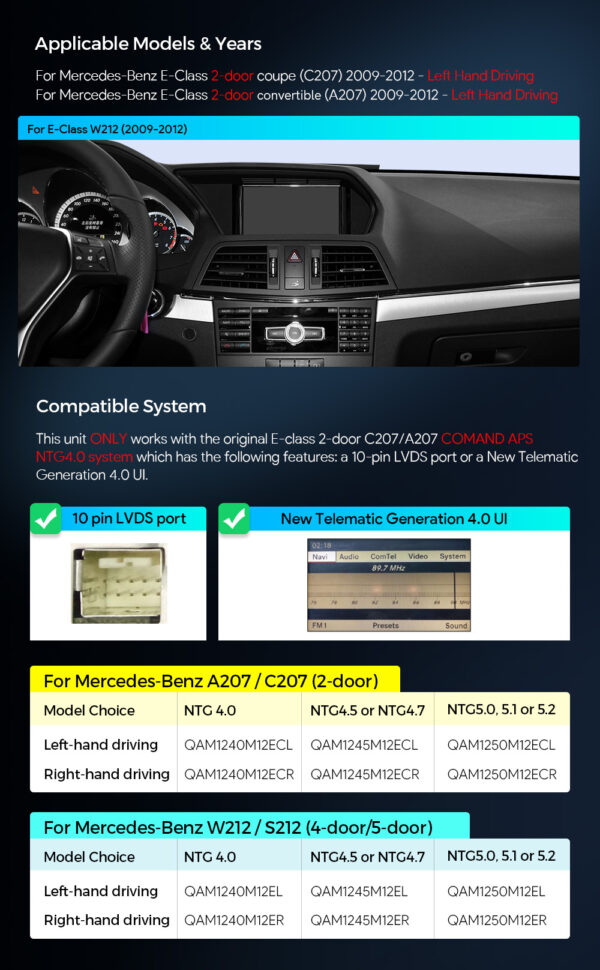 Mercedes-Benz | Unterstützt Android / iPhone | Octa-core | 8GB RAM & 128GB ROM | Integriertes 4G LTE | QAM1240M12ECL
