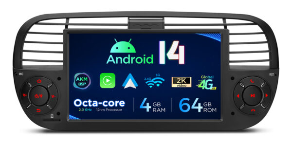 Fiat 500 | Android 14 | Octa Core | 4GB RAM & 64GB ROM | Globale 4G LTE Lösung | PX7450FBL (Copy)