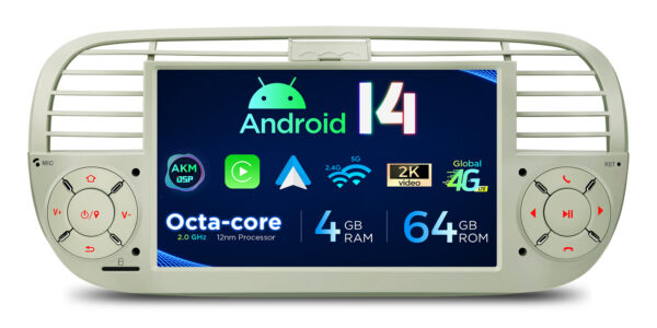 Fiat 500 | Android 14 | Octa Core | 4GB RAM & 64GB ROM | Globale 4G LTE Lösung | PX7450FCL