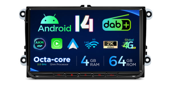 VW/Skoda/Seat | Android 14 | Octa Core | 4GB RAM & 64GB ROM | Eingebautes DAB+ | PX94MTVDAB