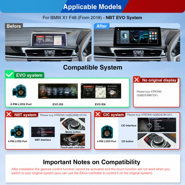 BMW | X1 F48 | Android-Betriebssystem & OEM-System  | Qualcomm 680 | Octa Core | 8GB RAM & 128GB ROM | QGB23EVB12X1N