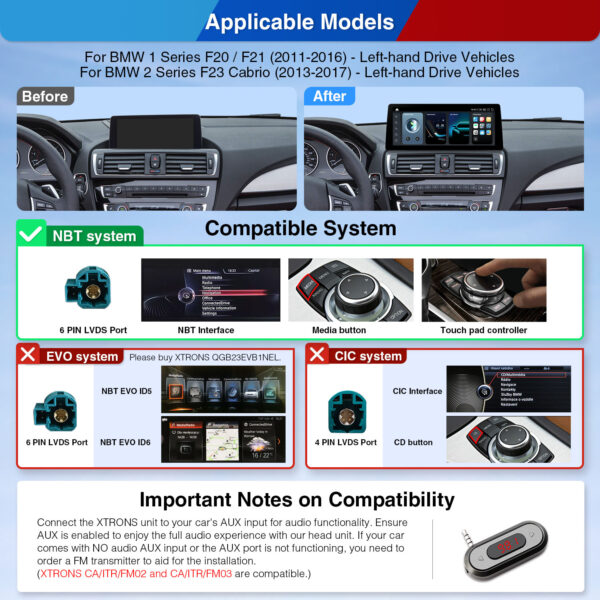BMW | 1 Serie/2 Serie | Android-Betriebssystem & OEM-System | Qualcomm 680 | Octa Core | 8GB RAM & 128GB ROM | QGB23NB1NEL