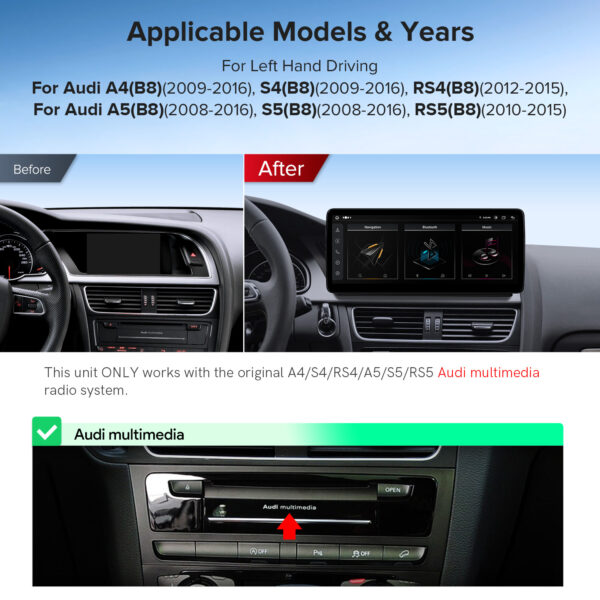 Audi | A4 / A5 | Android-Plattform & OEM-System | Octa-core | 4GB RAM & 64GB ROM | Global 4G LTE | QLA22UHA12A4L