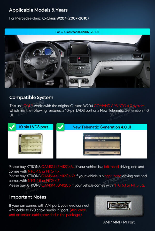Mercedes-Benz | C-Klasse | Android OS & OEM-System | Octa-Core | 4GB RAM & 64GB ROM | Integriertes 4G LTE | QAMS1440M12C40