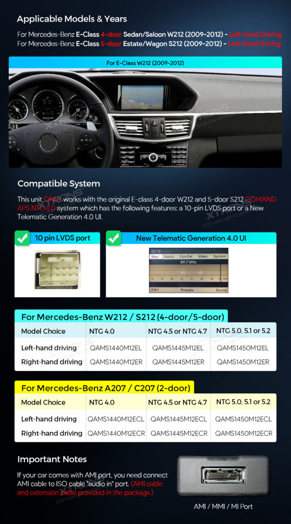 Mercedes-Benz | E-Klasse | Android OS & OEM-System | Octa-Core | 4GB RAM & 64GB ROM | Integriertes 4G LTE | QAMS1440M12EL