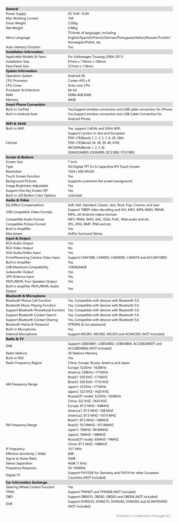 Volkswagen | Android OS | Octa Core | 4GB RAM & 64GB ROM | IPS Bildschirm | ID70TRVL