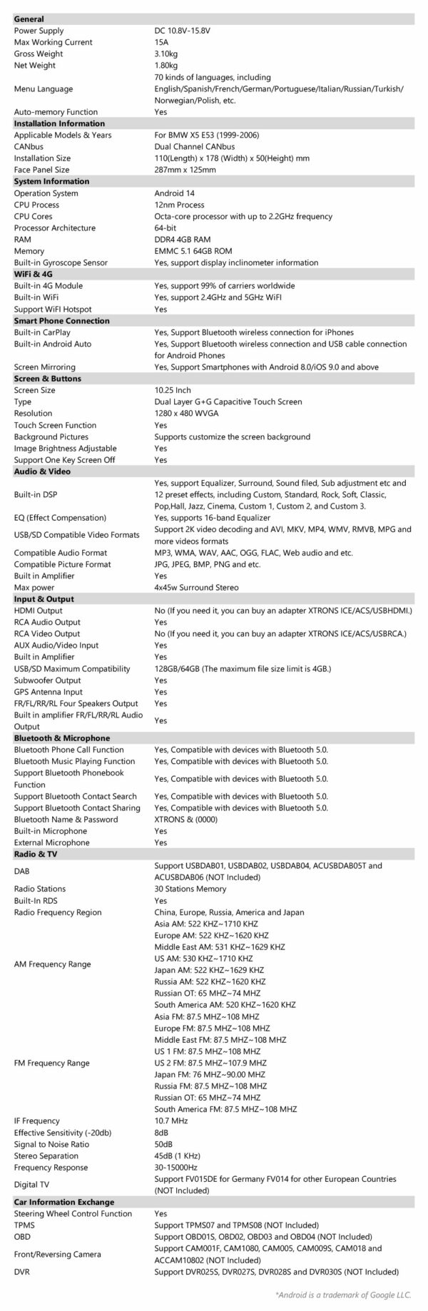 BMW | X5 E53 | Android 14 | Octa Core | 4GB RAM & 64GB ROM | Globale 4G LTE Lösung | PX1453BLHGS