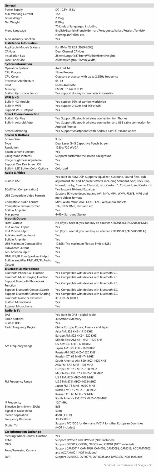 BMW X5 E53 | Android 14 | Octa Core | 4GB RAM & 64GB ROM | Globale 4G LTE Lösung | PXP9453BGDAB