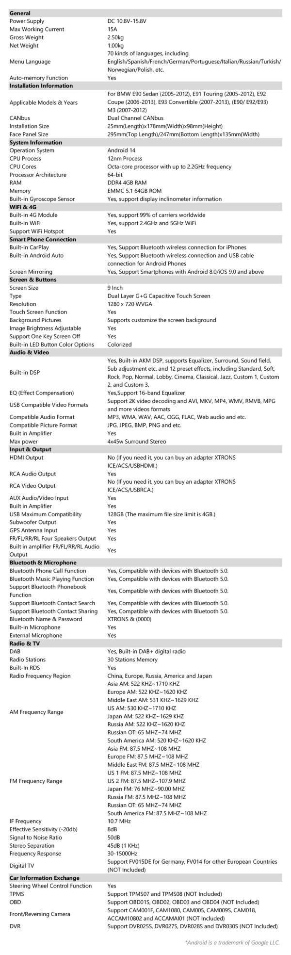 BMW | Verschiedene | Android 14 | Octa Core | 4GB RAM & 64GB ROM | Globale 4G LTE Lösung | PXP9490BGDAB