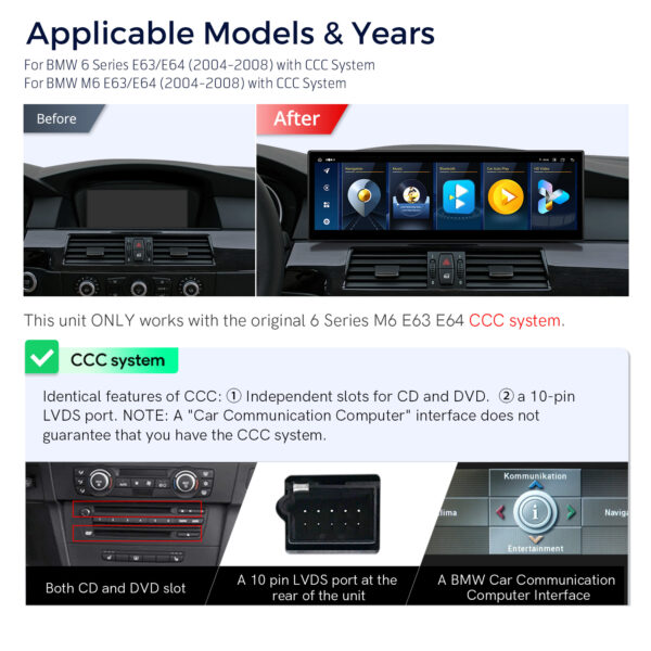 BMW | 6er Serie | Android OS & OEM System | Octa-Core | 8GB RAM & 256GB ROM | Global 4G LTE | QLBX4463CC3