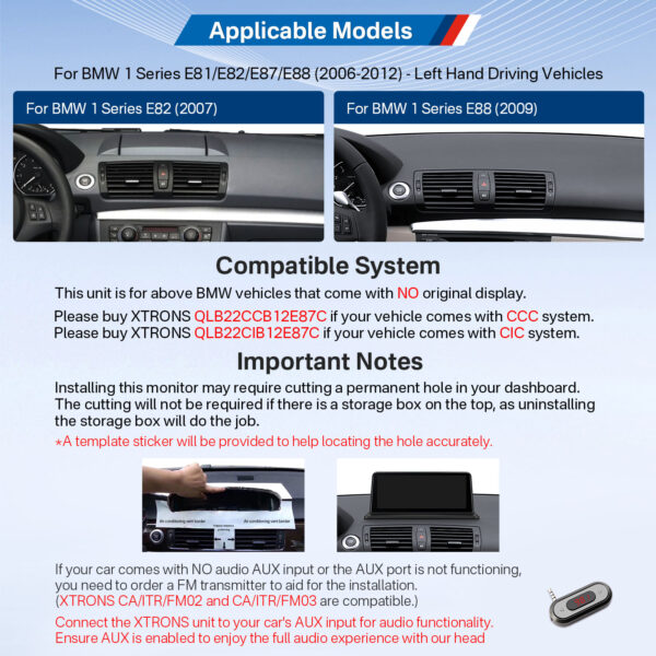 BMW | 1 Serie | Android OS & OEM System | Octa Core | 64GB ROM | IPS Bildschirm | QTB1087UNL