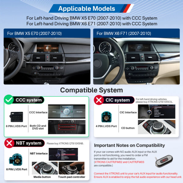 BMW | X5/X6 | Android OS & OEM System | Octa Core | 64GB ROM | Volllaminierter Bildschirm | QTB10X5CCL
