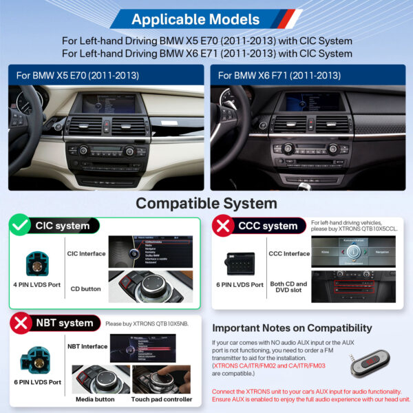 BMW | X5/X6 | Android OS & OEM System | Octa Core | 64GB ROM | Volllaminierter Bildschirm | QTB10X5CIL
