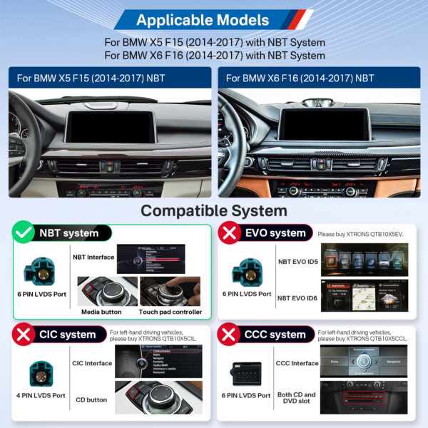 BMW | X5/X6 | Android OS & OEM System | Octa Core | 64GB ROM | Volllaminierter Bildschirm | QTB10X5NB